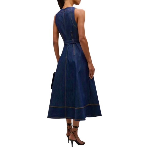 Cinq a Sept Zelda Belted Asymmetric Sleeveless Denim Midi Dress Size M NEW - Picture 2 of 12